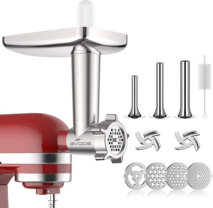 Metal Meat Grinder Attachment for KitchenAid Stand Mixer,Meat Grinder KitchenAid Includes 4 Grinding Plates, 3 Sausage Stuffer Tubes, 2 Grinding Blades, Meat Grinder Attachment by Gvode