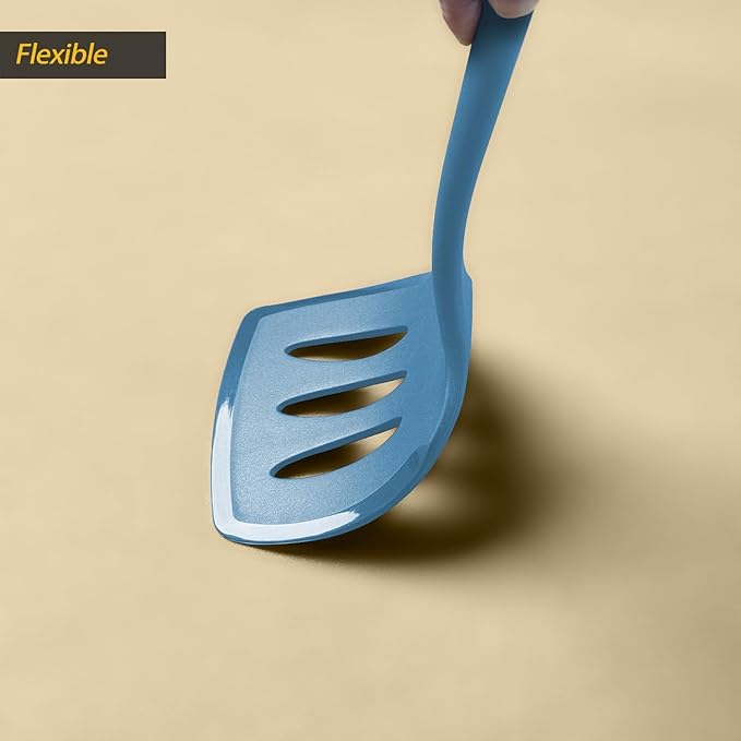 Silicone Pancake Spatula Turner with Lengthened Handle& Seamless Design, Heat Resistant Slotted Flipper for Nonstick Cookware, Large Flexible Kitchen Utensils for Egg, Pancake, Burger, Starry Blue