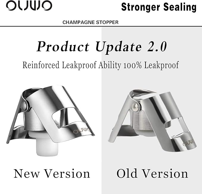 Champagne Stopper 6 Pack Stainless Steel Champagne Save with Food Grade Silicone，Leak-Proof Bubble Retaining Saver，Suitable for Champagne Prosecco Cava and Sparkling (Silver)