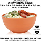 Homienly Wheat Straw Large Bowls, 60 OZ Large Capacity Salad Bowl,Unbreakable Bowl Set of 6, Serving Bowls for Kitchen, Picnic, Party, Microwave and Dishwasher Safe Camping Bowl Set-Multi