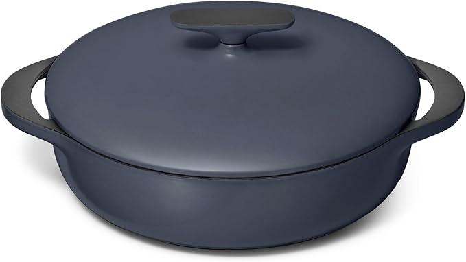 Caraway Enameled Cast Iron Braiser - 3.5 qt Braiser Pan - 3 Layer Enamel Coating - No Seasoning Required - Compatible With All Stovetops - Oven Safe - Free From Forever Chemicals - Midnight Blue