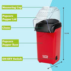 Tasty Hot Air Popcorn Popper, Healthy and Delicious Popcorn in Minutes, Fast and Easy-to-Use, Built-In Measuring Cup and Butter Warmer, 8 Cups, Red