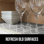GORILLA GRIP powerGRIP Drawer Shelf and Cabinet Liner, Thick Strong Hold, Non-Adhesive Liners Protect Kitchen Cabinets and Cupboard, Bathroom Drawers, Easy Install, Breathable Mat, 12" x30' Quatrefoil