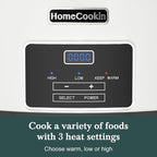 HOMECOOKIN 8-Quart Programmable Slow Cooker with Timer Keep Warm - Small Kitchen Appliance for Family Dinners - Serves 6+ People (White)