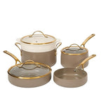 Bloomhouse - Two Time Oprah's Favorite Things Winner - 8 Piece Pots and Pans Heavy Duty Aluminum Premium PFA Free Ceramic Nonstick Dutch Oven Pot with Lid - Cappuccino Cream with Gold Handle