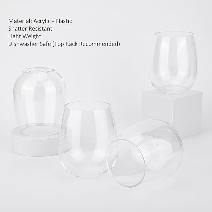 KOXIN-KARLU Classic 18-ounce Acrylic Stemless Wine Glasses, Unbreakable Mixed Drinkware Plastic Tumbler, set of 8 Clear