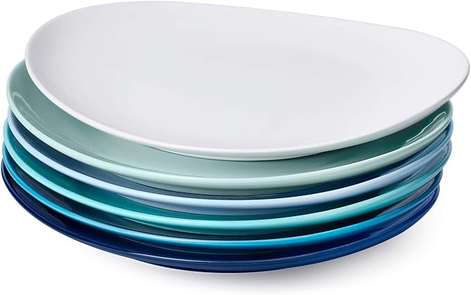 Sweese Porcelain Dinner Plates - 11 Inch Dinner Plates Set of 6 - Dishwasher, Microwave, Oven Safe - Azure Dreamscape Color