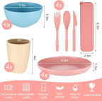 Wheat Straw Dinnerware Sets for 4 - Lightweight & Unbreakable Dishes - Microwave & Dishwasher Safe - Perfect for Camping, Picnic, RV - Kids Plates and Bowls Sets - College Dorm Room Essentials