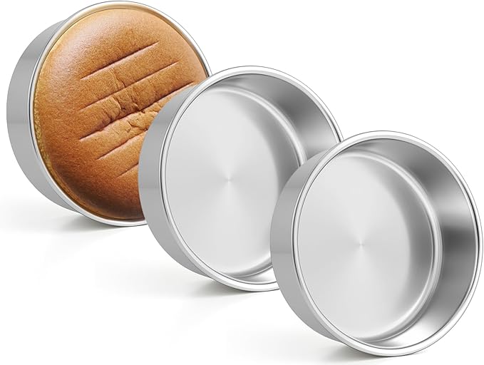 Leonyo 6Inch Round Cake Pans Set of 3, Stainless Steel Circle Layer Cake Baking Pans Set, Metal Round Baking Tins for Wedding Party, Dishwasher Oven Safe
