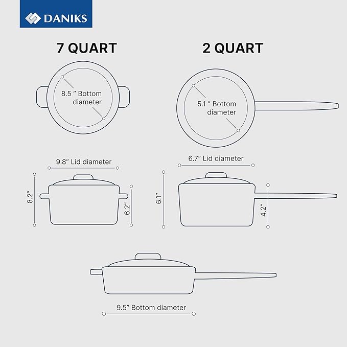 Daniks Classic 12-Piece Stainless Steel Cookware Set with Glass Lids, Includes Saucepan and Frying Pan with Lid, Tri-Ply Bases for Even Heating, Induction Compatible, Dishwasher Safe