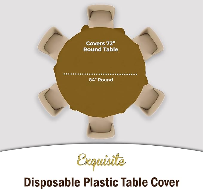 12-Pack Premium Plastic Tablecloth 84in. Round Table Cover - Gold