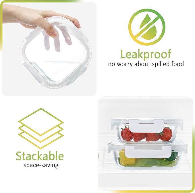 M MCIRCO 24-Piece Glass Food Storage Containers with Upgraded Snap Locking Lids,Glass Meal Prep Containers Set - Airtight Lunch Containers, Microwave, Oven, Freezer and Dishwasher,White