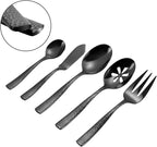 Silverware 65-Piece Black Hammered Flatware Set with Serving Utensils Stainless Steel Thick Handle Mirror Polished Cutlery Set for Wedding Hotel Restaurant, Service for 12