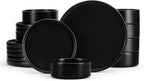 E-far Black Dinnerware Sets for 6, 18-Piece Stoneware Plates and Bowls Dish Set, Modern Kitchen Dinning Dishware, Chip and Scratch Resistant, Microwave & Dishwasher Safe, Matte Black