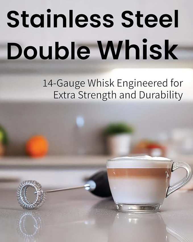 Elementi Pink Milk Frother Handheld Double Whisk - Coffee Frother Electric Stirrer, Matcha Whisk & Drink Mixer Handheld - Electric Stirrer For Coffee (Pastel Pink)