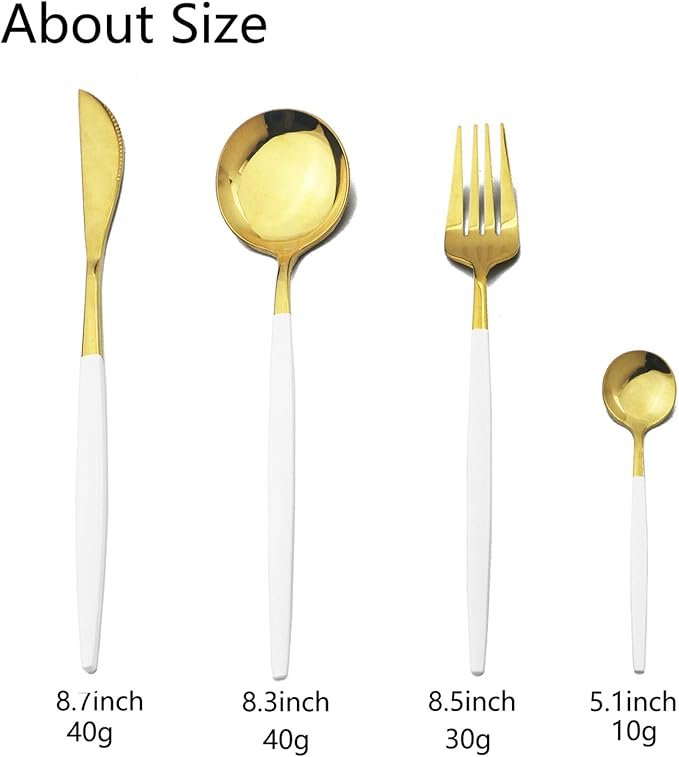 JASHII Flatware Serving Set 24 Piece, Stainless Steel Silverware Set, White Gold Cutlery, Modern Elegant Tableware for Party, Christmas, Dinner