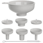 Pisol Wide Mouth Versatile Funnel, Canning Funnels for Kitchen Use, Food Grade Plastic Cooking Funnel Set with 4 Size Spouts and 2 Strainers for Filling Different Bottles and Bags, Grey