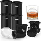 Clear Ice Cube Maker, 2.5" Stainless Steel Crystal Clear Ice Ball Maker, Non-BPA Silicone Ice Cube Molds for Whiskey Easy Release Ice Maker, Bourbon Gifts for Men (Black, 4 PACK)