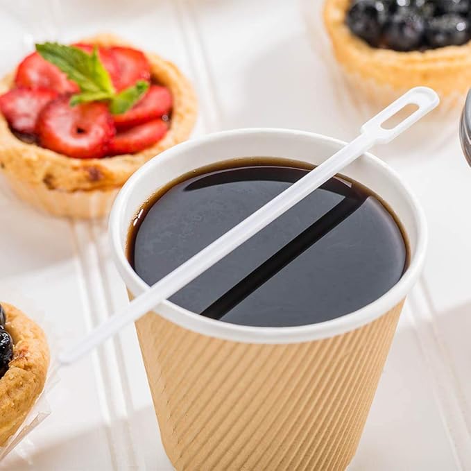 Restaurantware-5.8 Inch Coffee Stirrers, 100 Disposable Coffee Stirring Sticks - Unique Keyhole Design, For Hot And Cold Drinks, White PS Plastic Plastic Stir Sticks, For Coffees and Cocktails,