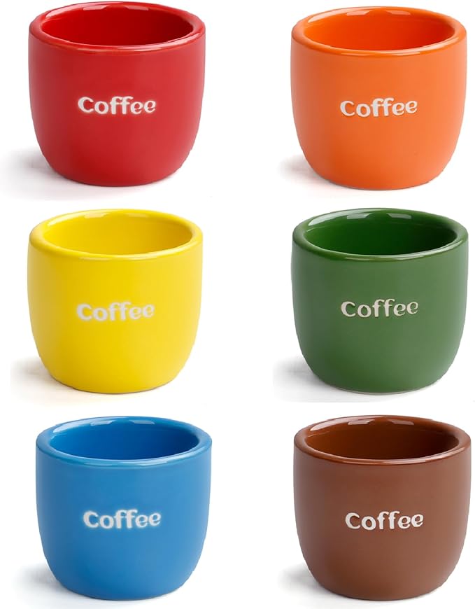 Ceramic Espresso Cup set of 6, One Shot Coffee Cups, Double Walled 3 oz/90 ml Tiny Cofffee Mugs Demitasse for Espresso, Porcelain Coffee Mugs Set of 6 colors