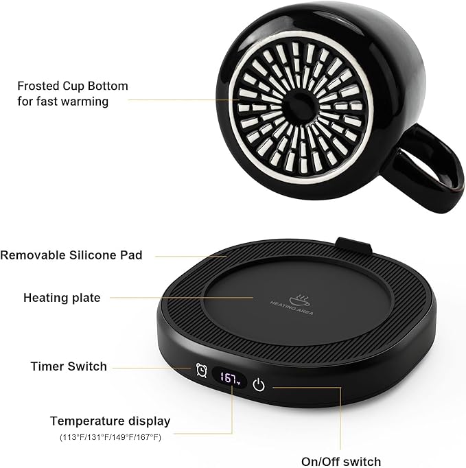 Coffee Mug Warmer & You are Awesome Mug Set, Electric Cup Warmer with Auto Shut Off, 4 Temperature Setting Smart Beverage Warmer, 8-Hours Auto Shut Off (Luxury Marbling Mug)