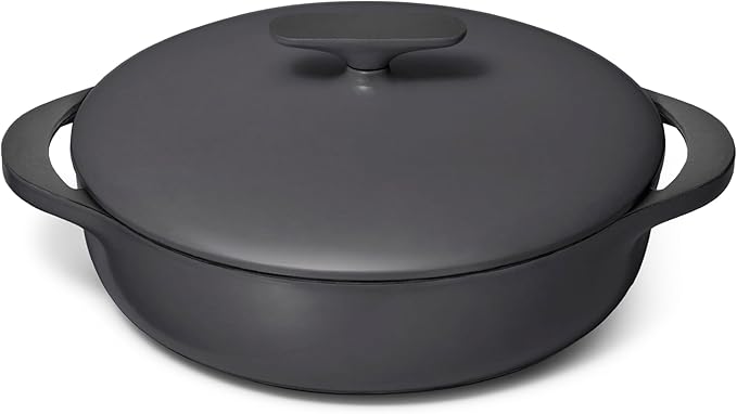 Caraway Enameled Cast Iron Braiser - 3.5 qt Braiser Pan - 3 Layer Enamel Coating - No Seasoning Required - Compatible With All Stovetops - Oven Safe - Free From Forever Chemicals - Charcoal