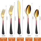 20 Piece Black Red and Gold 18/0 Flatware Utensil Set for 4, Include Dinner Knife,Dinner Forks,Dinner Spoons,Salad Forks,Teaspoons,Silverware Set for 4, Dishwasher Safe