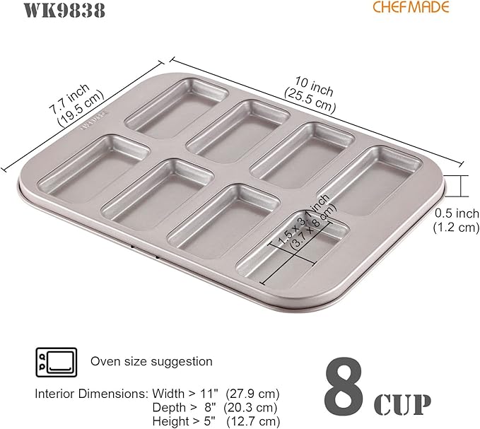 CHEFMADE Financier Cake Pan, 8-Cavity Non-Stick Muffin Pan Biscuits Cookies Bakeware for Oven Baking (Champagne Gold)