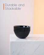 20 OZ Max Black Opal Glass Cereal Bowl Set of 6, 6 inch Dishwasher & Microwave Safe Round Ribbed Bowls for Kitchen, Salad, Soup and Rice