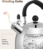 Tea Kettle for Stove Top - Stainless steel Teapot,2 Quart Camping Kettle, Efficient Heating, Audible Whistle, Safe Handle - Hot Water kettle & Tea Pot Stovetop (Silver)