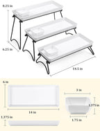 Yedio 3 Tier Serving Tray Set, 14" White Porcelain Platters with Collapsible Metal Stands, Tiered Serving Stand for Party Food Display, Cupcakes, Desserts, Fruit & Appetizers