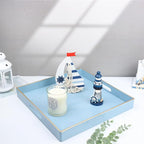 Spsyrine Light Blue Decorative Tray for Living Room, Square Modern Plastic Coffee Serving Table Tray for Ottoman Bathroom Kitchen, 13"*13".