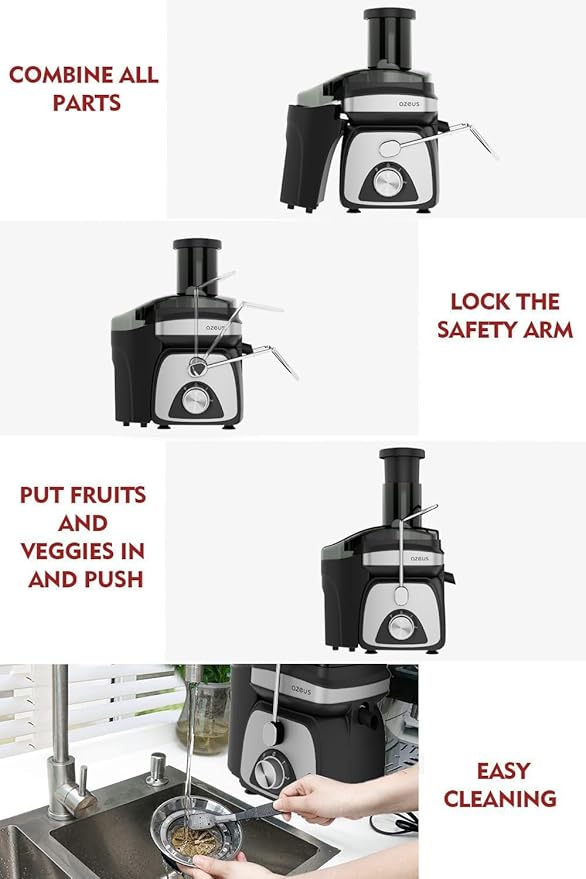 AZEUS Centrifugal Juicer Machines, Juice Extractor with Germany-Made 163 Chopping Blades (Titanium Reinforced) & 2-Layer Centrifugal Bowl, High Juice Yield, Easy to Clean, Anti-Drip,100% BPA-Free
