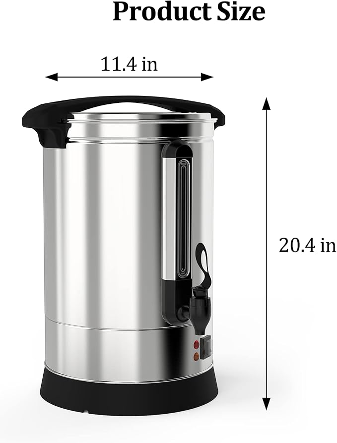 100 Cup Large Coffee Urn with Double Wall Insulation, 14L/3.8 Gallon Stainless Steel Commercial Electric Coffee Dispenser with Hot Drinks and Hot Water, for Weddings, Parties, Catering, and Buffets