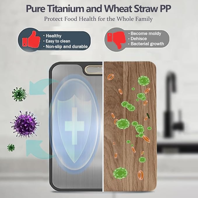 Titanium Cutting Boards for Kitchen - Double Sided Cutting Board with Juice Groove & Non-Slip Feet, Food Grade Chopping Board, Dishwasher Safe & Knife-Friendly (16"x11")