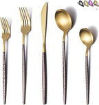 Silverware 20 Pieces, Moon Surface Handle and Matte Gold Head Flatware, Stainless Steel Cutlery Set, Utensils, Service for 4