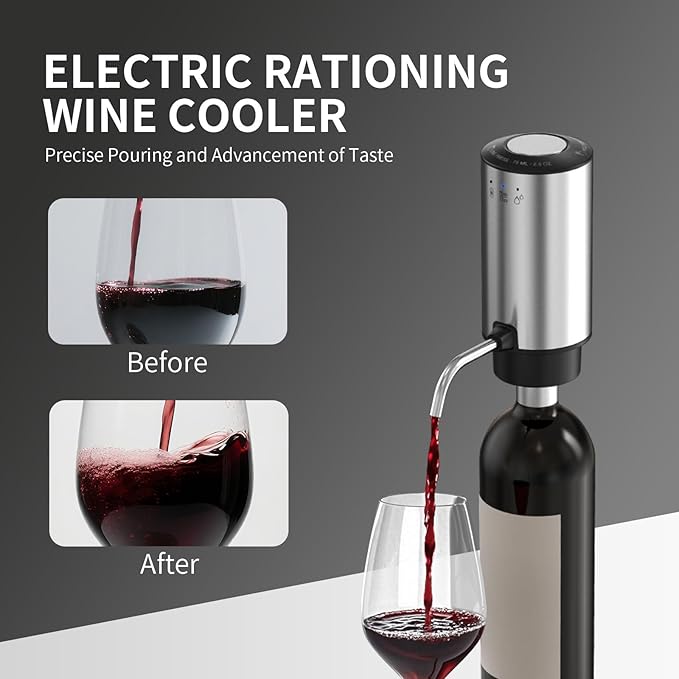 Rechargeable Wine aerator Electric Wine Decanter, Automatic Wine Dispenser withStorage Base,Two Modes:long press to continuously Dispense wine/single press to Dispense75ml of Wine