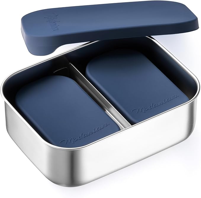 Flexibento - Leak proof Stainless Steel Lunch Box | Lunch Containers with Lids | Steel Bento Box | Meal prep| Snack Containers |Metal lunch Box (Midnight -3PC set (1 * 27 oz + 2 * 6.5oz))