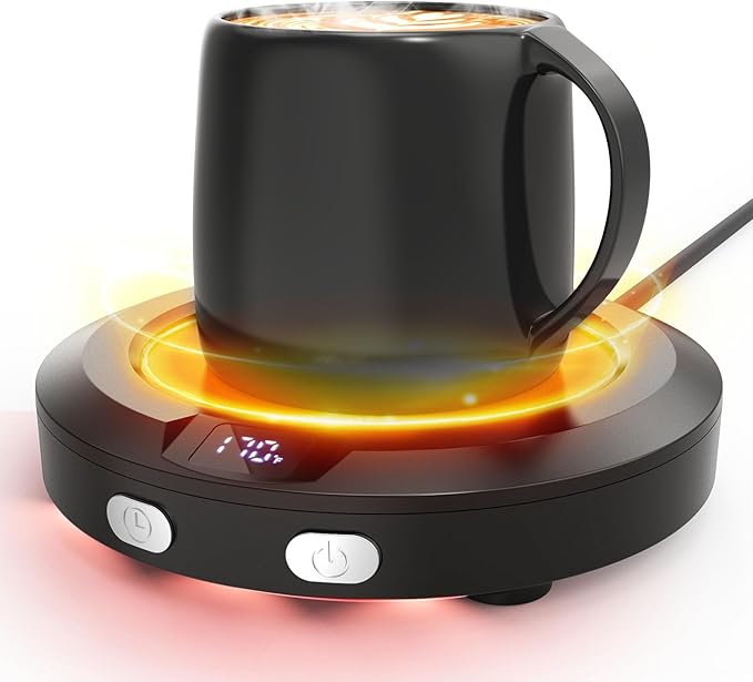 Mug Warmer, Coffee Warmer for Desk, Coffee Cup Warmer with 3 Temp Settings and Ambient Light, 2-12H Timer, 30W, Black