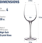 Luigi Bormioli Crescendo Bordeaux Wine Glasses, Set of 4-20 Oz. Lead-Free Crystal with Titanium Reinforced Stems - Laser Cut Rims, Seamless Design & Flat Foot - Made in Italy, Dishwasher Safe