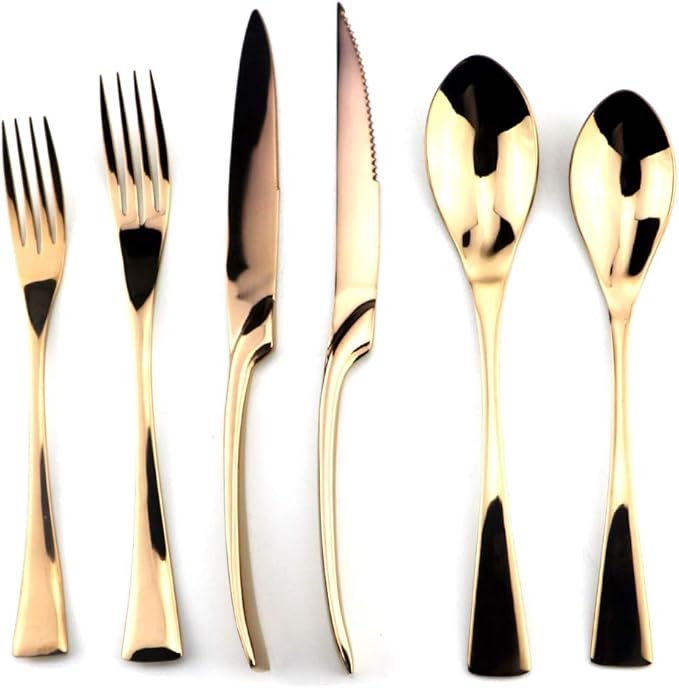 Stainless Steel Mirror Polished Rose Gold Flatware Set , Steak Knife Dinnerware Knife Fork Salad Fork Dessert Spoon 24-piece , Service for 4