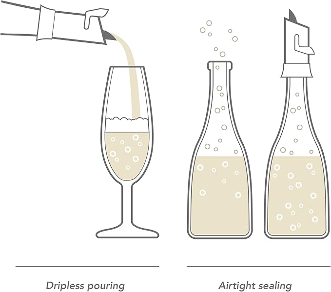 Vacu Vin Premium Champagne Bottle Stopper & Server - Preserve Bubbles for Up to a Week with Airtight Seal - Easy To Use, No Spill & Non-Drip Pouring - Kitchen Bar Counter Essentials