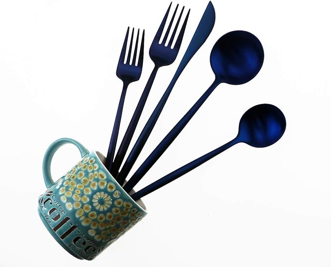 Gugrida 20-Piece 18/10 Stainless Steel Flatware Silverware, Luxury Dinnerware Set Travel Cutlery Tableware Include Knife Fork Spoon Service for 4,Healthy & Eco-Friendly Dishwasher Safe (Blue Matte)