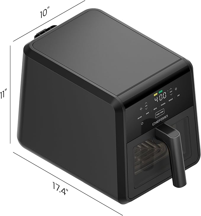 Chefman Air Fryer TurboFry 7-Qt, 6-in-1 High-Powered 450°F Cooking for Crispier Results, Compact Space-Saving Design, Air Fry, Bake, Broil, Reheat, Dehydrate, Defrost, Fast & Even Cooking – Black