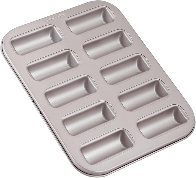 CHEFMADE Financier Cake Pan, 10-Cavity Non-Stick Rectangle Muffin Pan Biscuits Cookies Bakeware for Oven Baking (Champagne Gold)