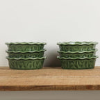 Vicrays Ceramic Pie Pan for Baking - 5.5 inch Small Pie Plates Deep Dish Round Pot Casserole Mini Serving Bowl, Microwave Oven Safe for Dessert Apple Pie Cake Tart Pizza, Set of 6 - Green