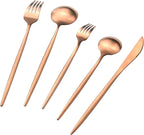 Gugrida Copper Gold Flatware, Royal 20 Pieces Luxury Matte Finish 18/10 Stainless Steel Tableware Sets for 4 Including Forks Spoons Knives, Camping Silverware Travel Utensils Set Cutlery (Rose Gold)