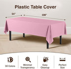 Exquisite Party Solids 12-Pack Premium Plastic Tablecloth 54in. x 108in. Rectangle Table Cover - Pink