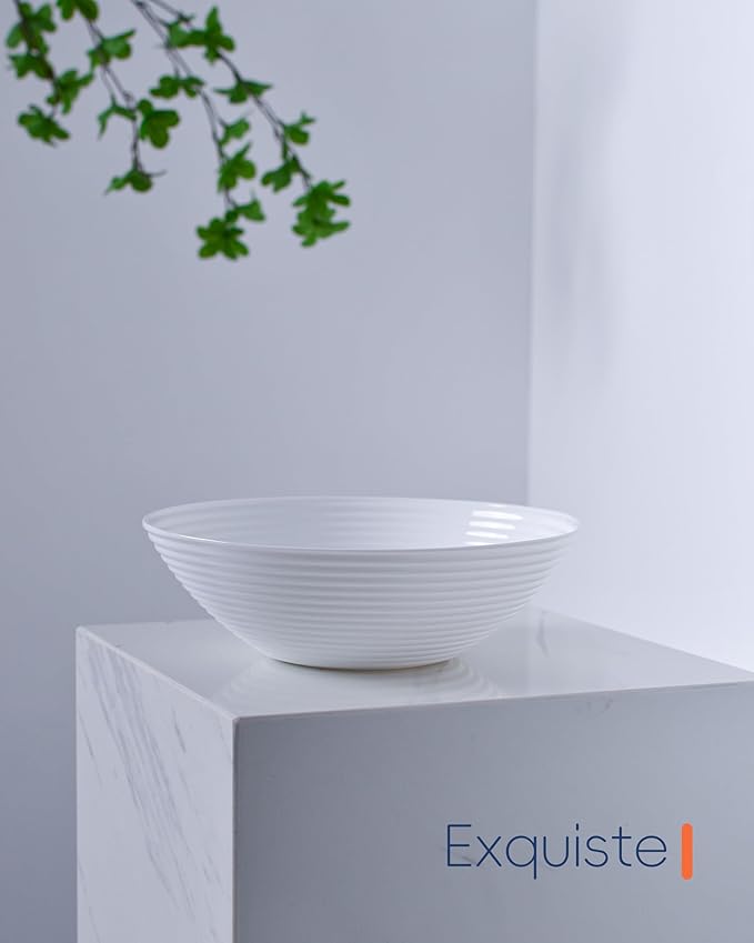 54 OZ Salad Bowl Set of 2, Opal Glass 9.5 inch Serving Dishes for Salad, Fruit, Kitchen Microwave & Dishwasher Safe, White