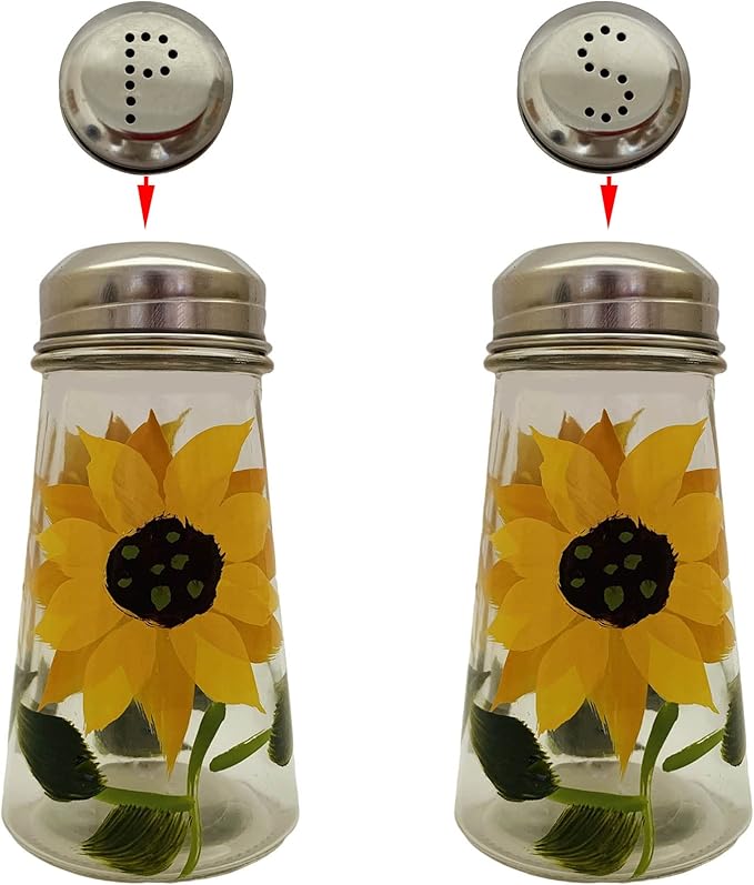 Hand Painted Salt and Pepper Shaker Set with S and P Stainless Lids (2, Sunflowers)